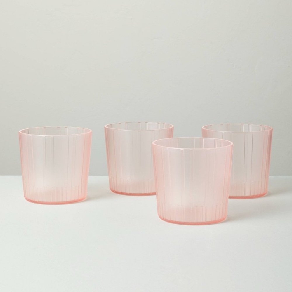 Hearth & Hand set of 4 - 12.8oz Textured Acrylic Short Tumblers Coral